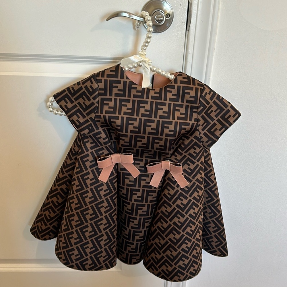 Fendi Brown and Black Formal Dress with Geometric Pattern
